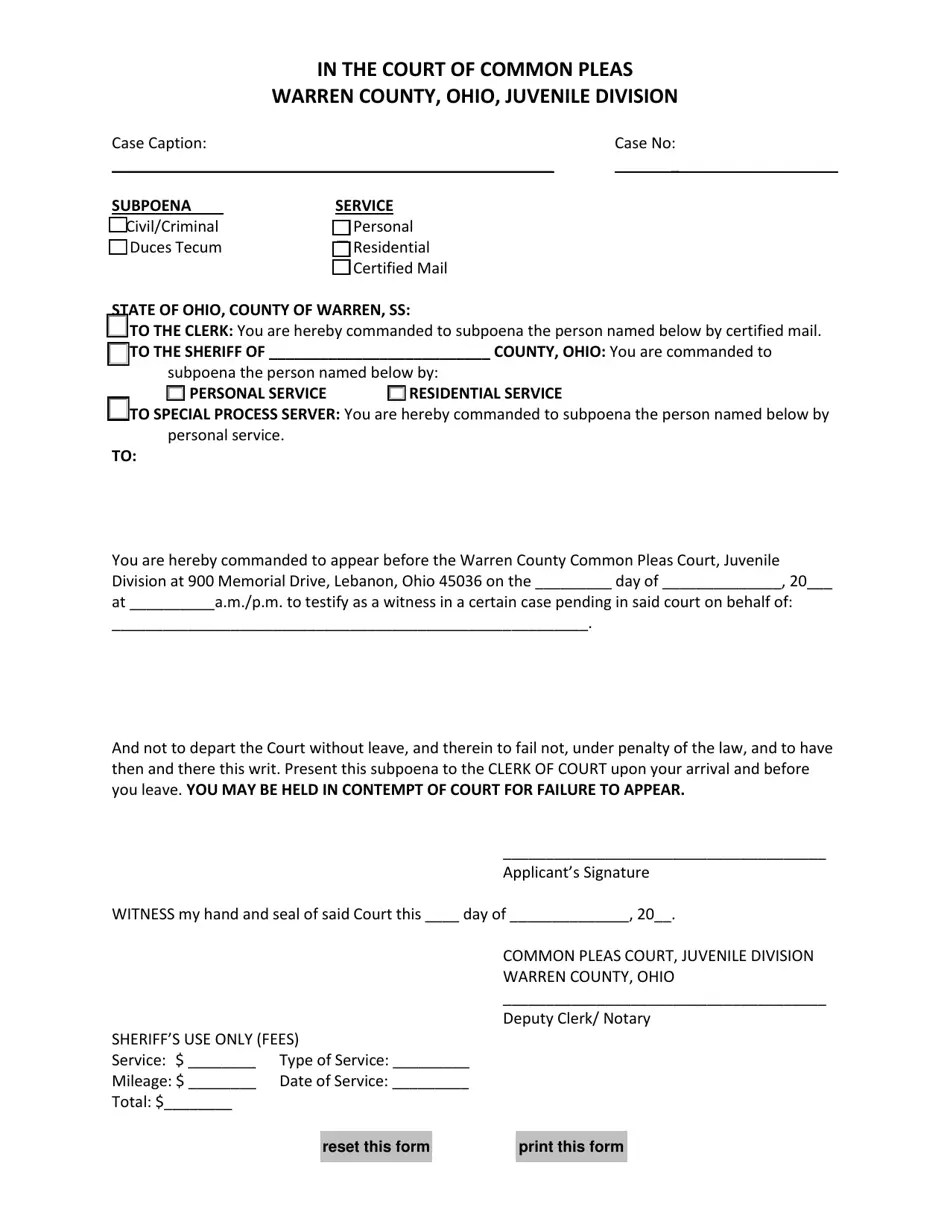 WCJC Form 1 Fill Out, Sign Online and Download Fillable PDF, Warren