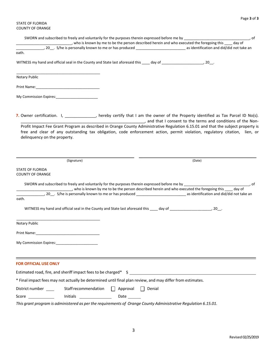 Orange County, Florida Application for Impact Fee Grant for Qualified