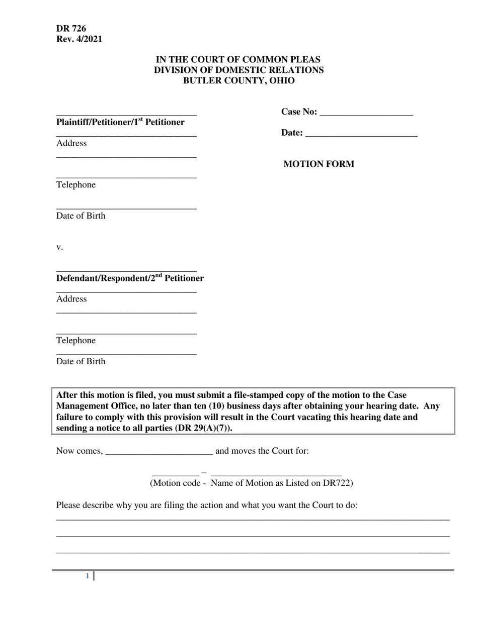 Form DR726 Fill Out, Sign Online and Download Printable PDF, Butler