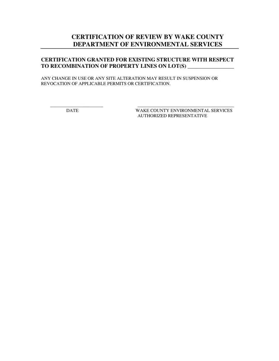 Wake County, North Carolina Certification Granted for Existing