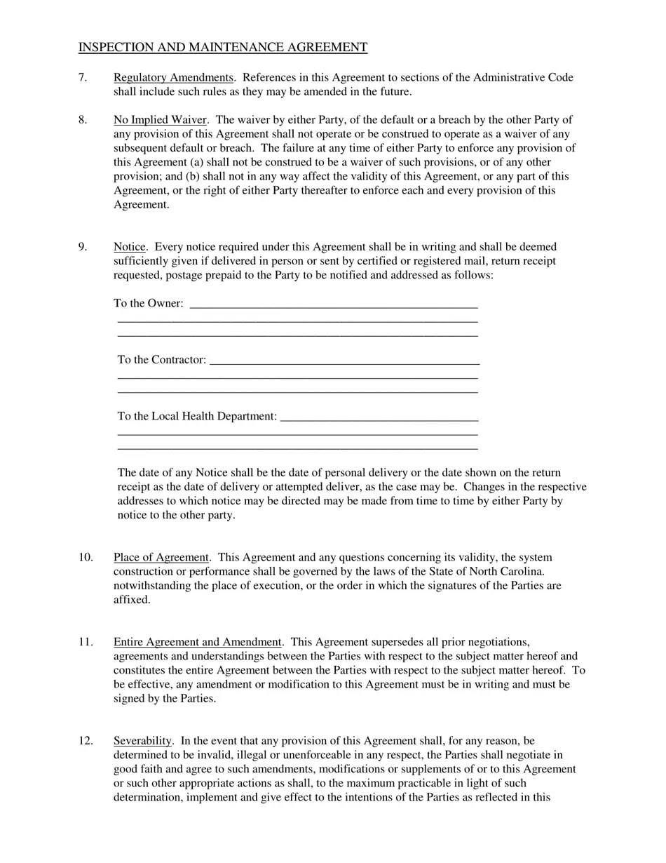 Wake County, North Carolina Inspection and Maintenance Agreement Fill