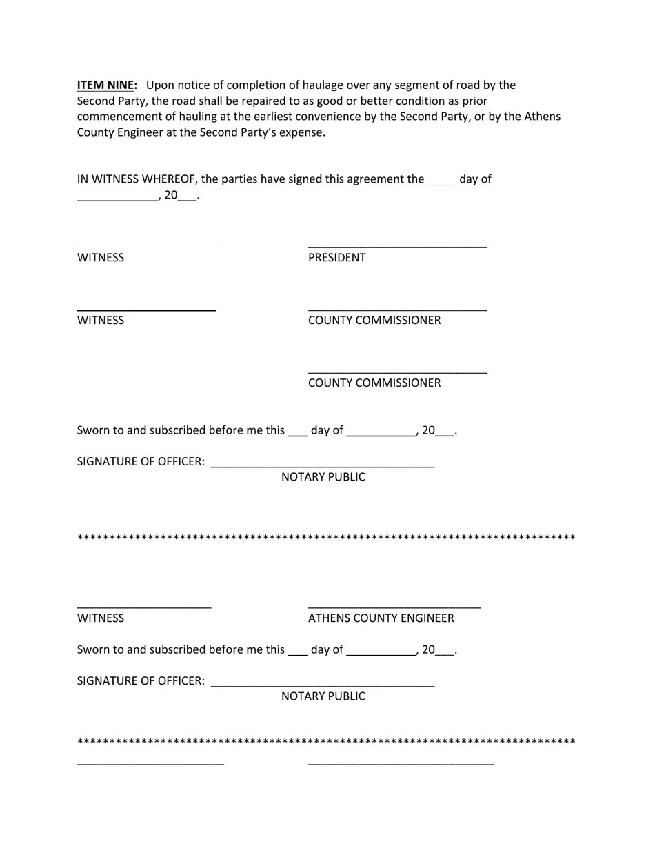 Athens County, Ohio Road Repair Agreement Fill Out, Sign Online and