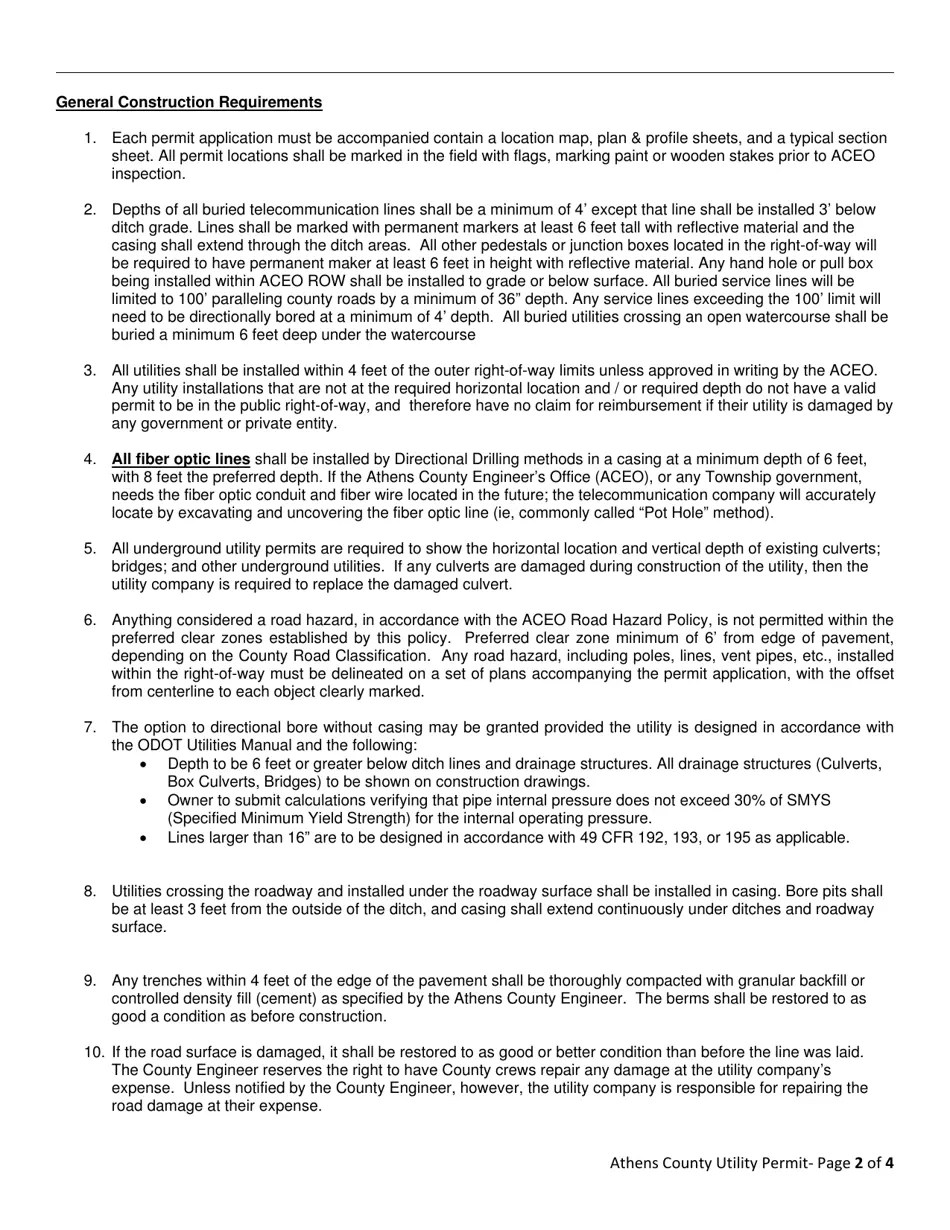 Athens County, Ohio Athens County Utility Application/Permit Fill Out