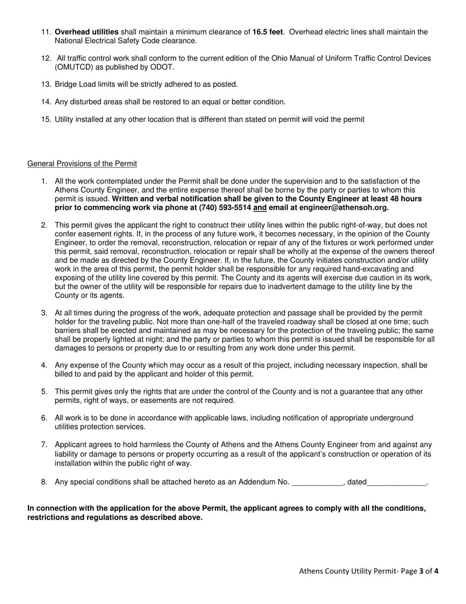 Athens County, Ohio Athens County Utility Application/Permit Fill Out