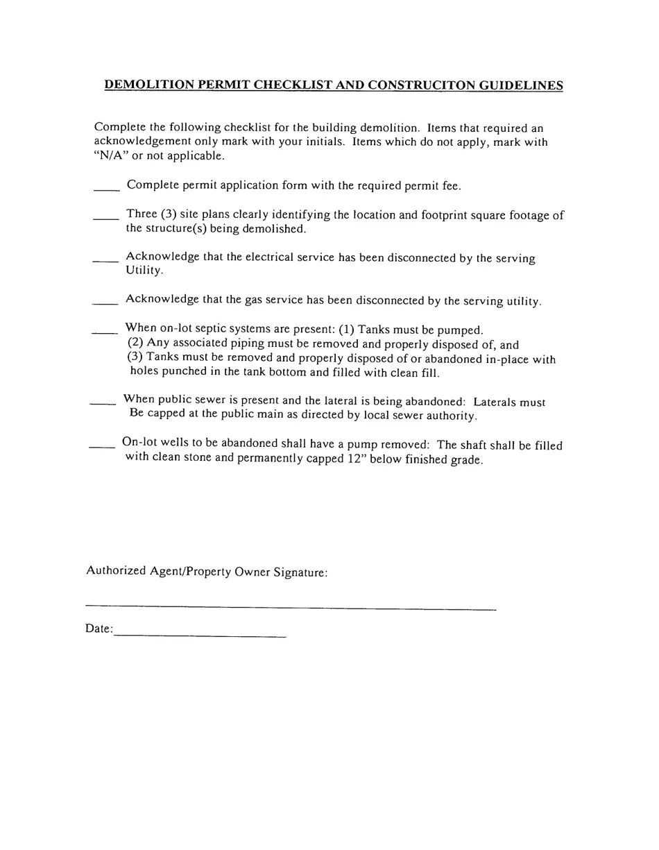 Borough of Churchill, Pennsylvania Demolition Permit Application Fill