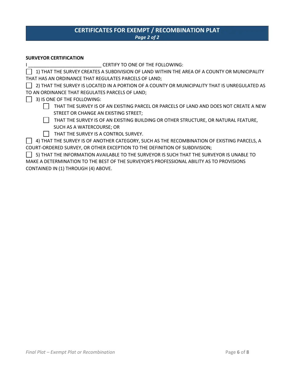 Town of Selma, North Carolina Exempt Form (Final Plat) Fill Out