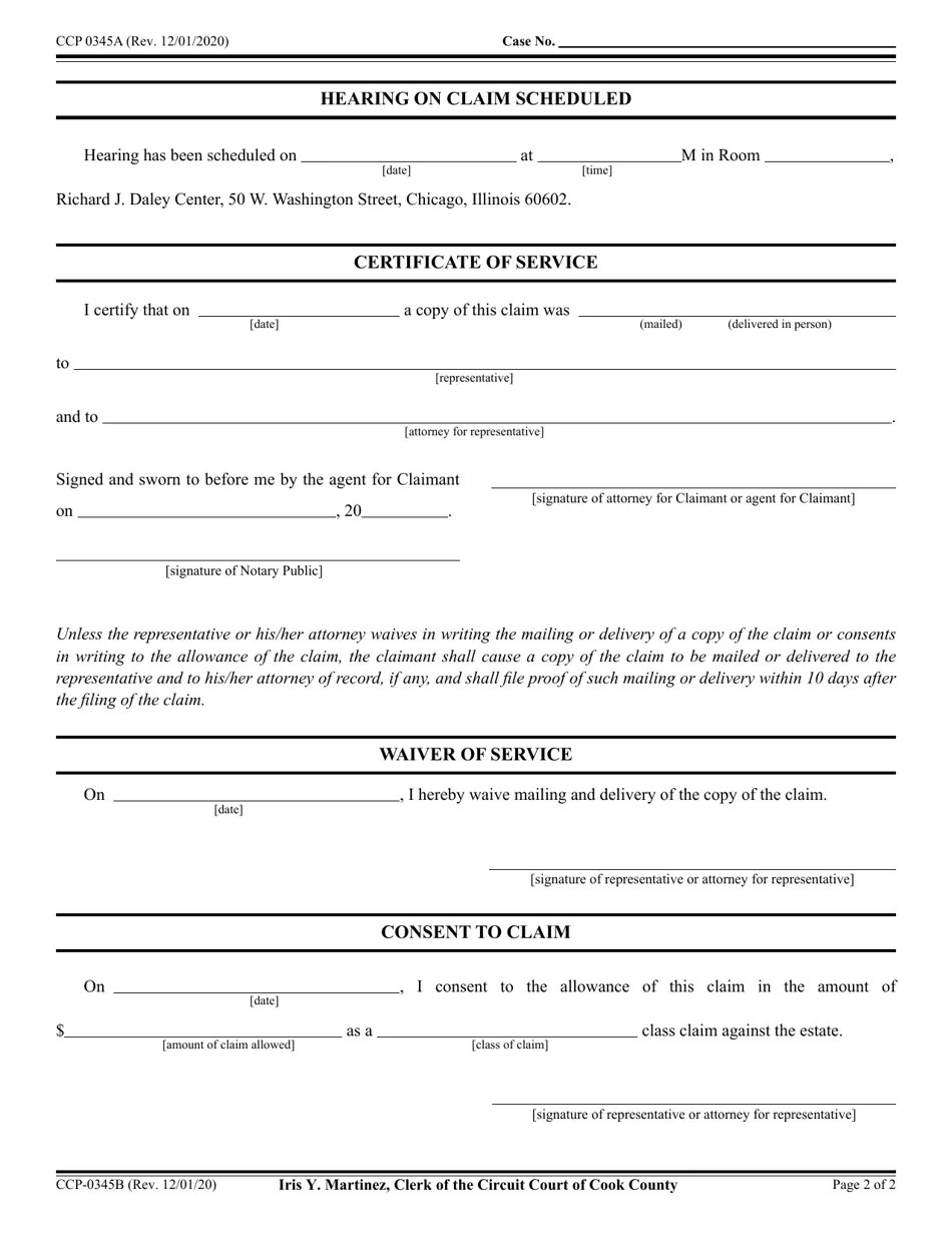 Form CCP0345 Fill Out, Sign Online and Download Fillable PDF, Cook County, Illinois