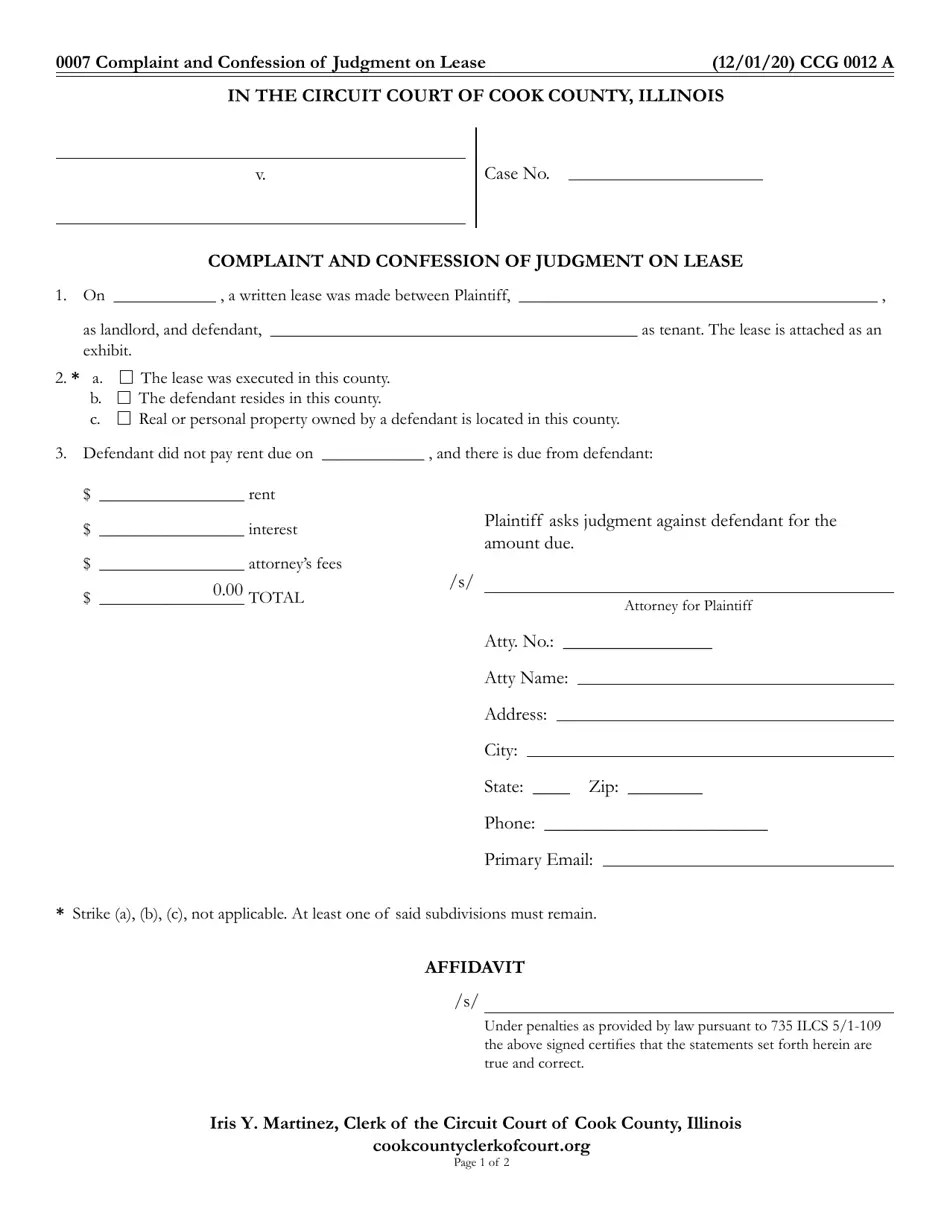 Form CCG0012 Fill Out, Sign Online and Download Fillable PDF, Cook County, Illinois