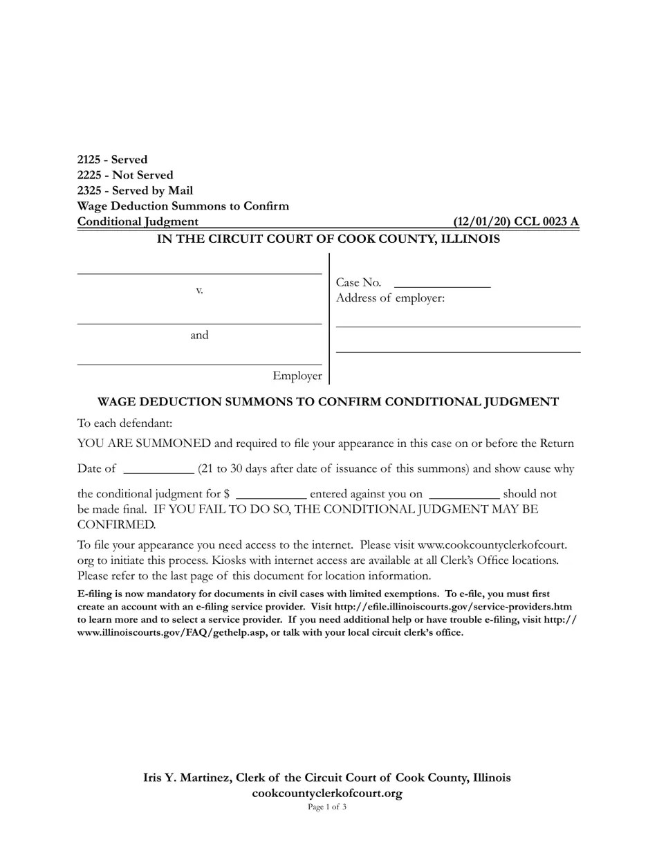 Form CCL0023 Fill Out, Sign Online and Download Fillable PDF, Cook County, Illinois