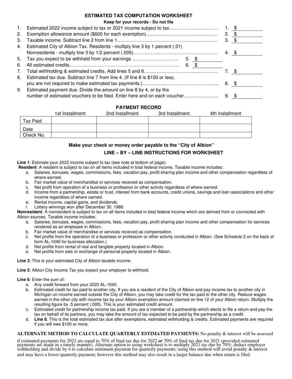 Form AL1040ES 2022 Fill Out, Sign Online and Download Printable