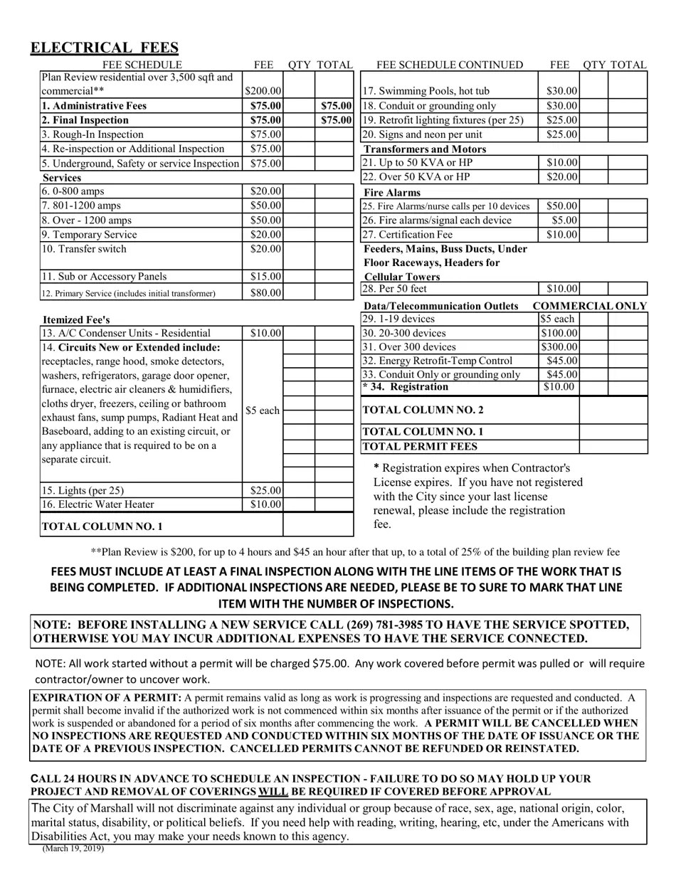 City of Marshall, Michigan Electrical Permit Fill Out, Sign Online and Download PDF