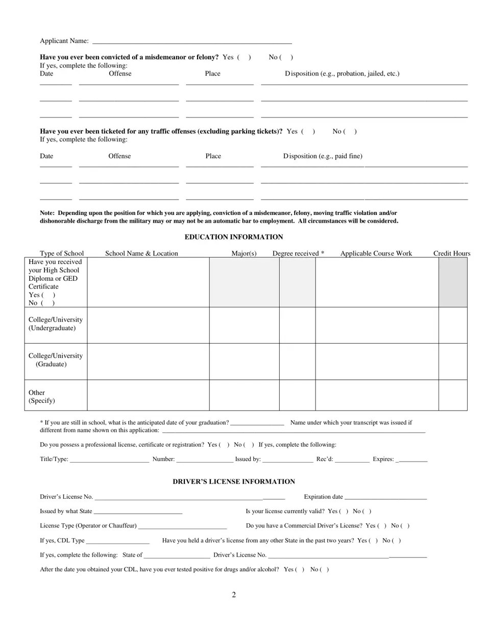 City of Albion, Michigan Application for Employment Fill Out, Sign