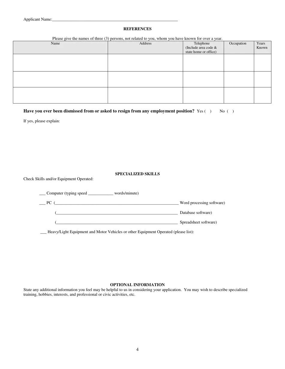 City of Albion, Michigan Application for Employment Fill Out, Sign