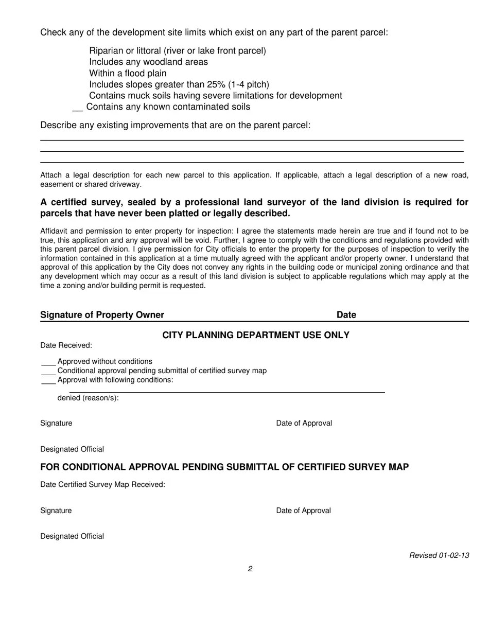 City of Albion, Michigan Application for Land Division Approval Fill