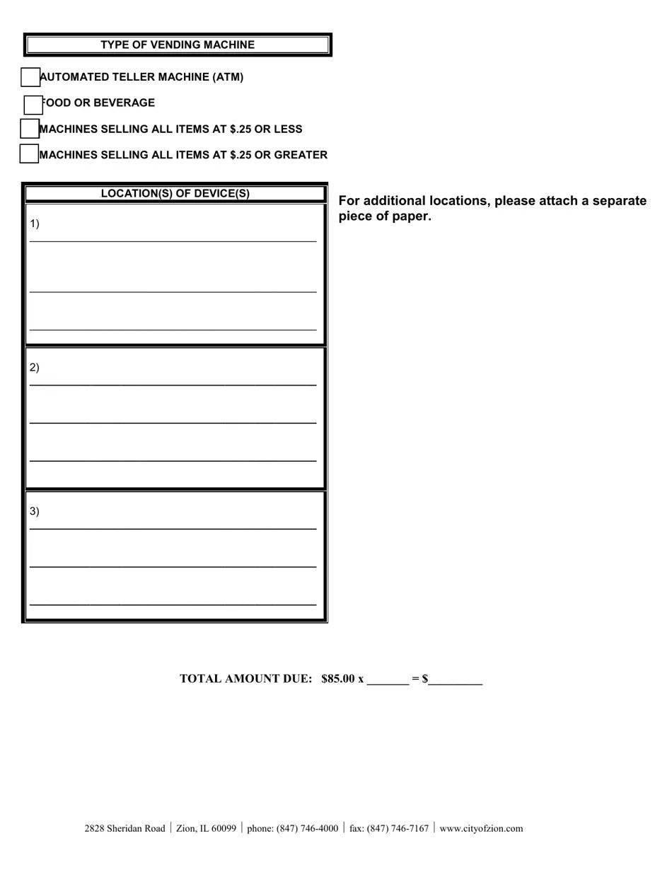 City of Zion, Illinois Automatic Vending Machine License Application