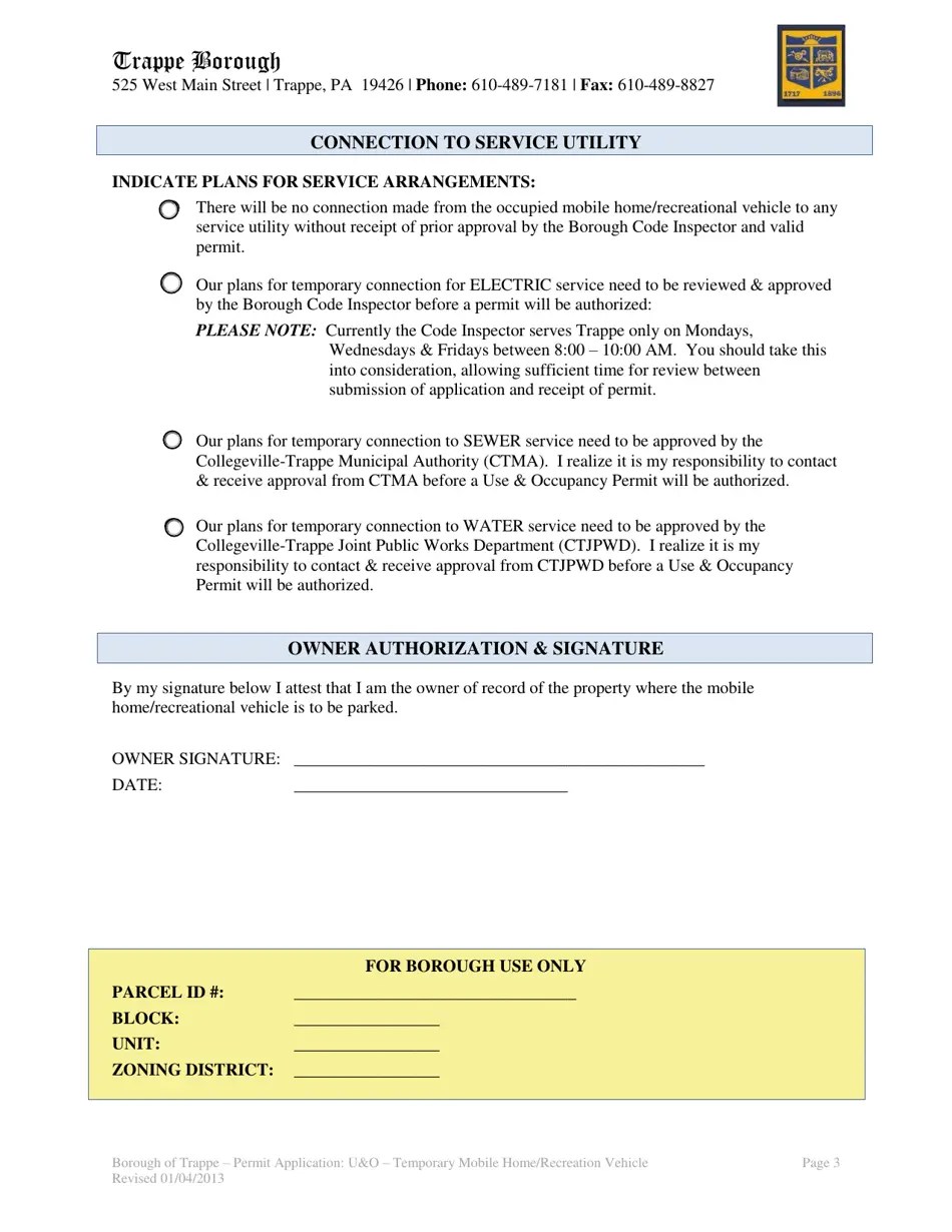 Trappe Borough, Pennsylvania Use & Occupancy Permit Application Mobile