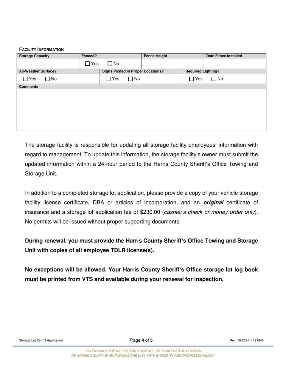 Harris County, Texas Storage Lot Permit Application Fill Out, Sign