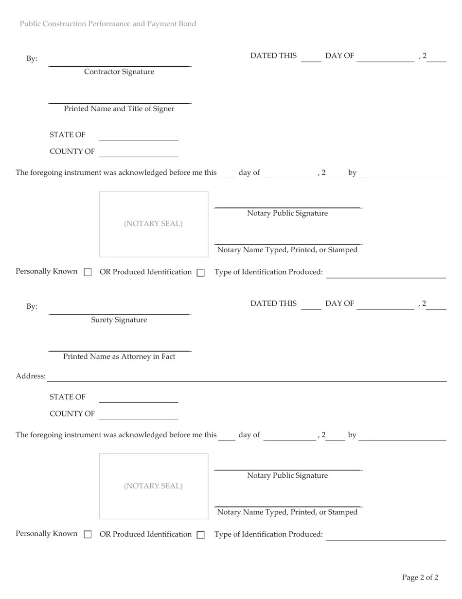 Lee County, Florida Performance and Payment Bond Fill Out, Sign