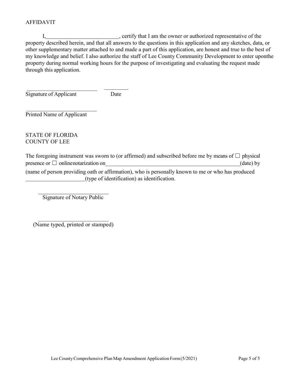 Lee County, Florida Comprehensive Plan Map Amendment Application Form