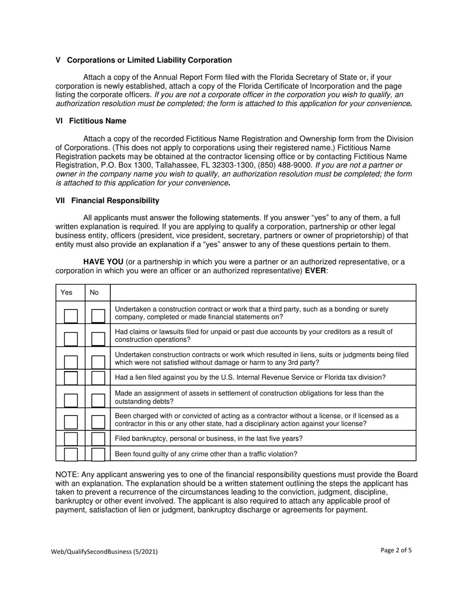 Lee County, Florida Application to Qualify a Second Business Fill Out