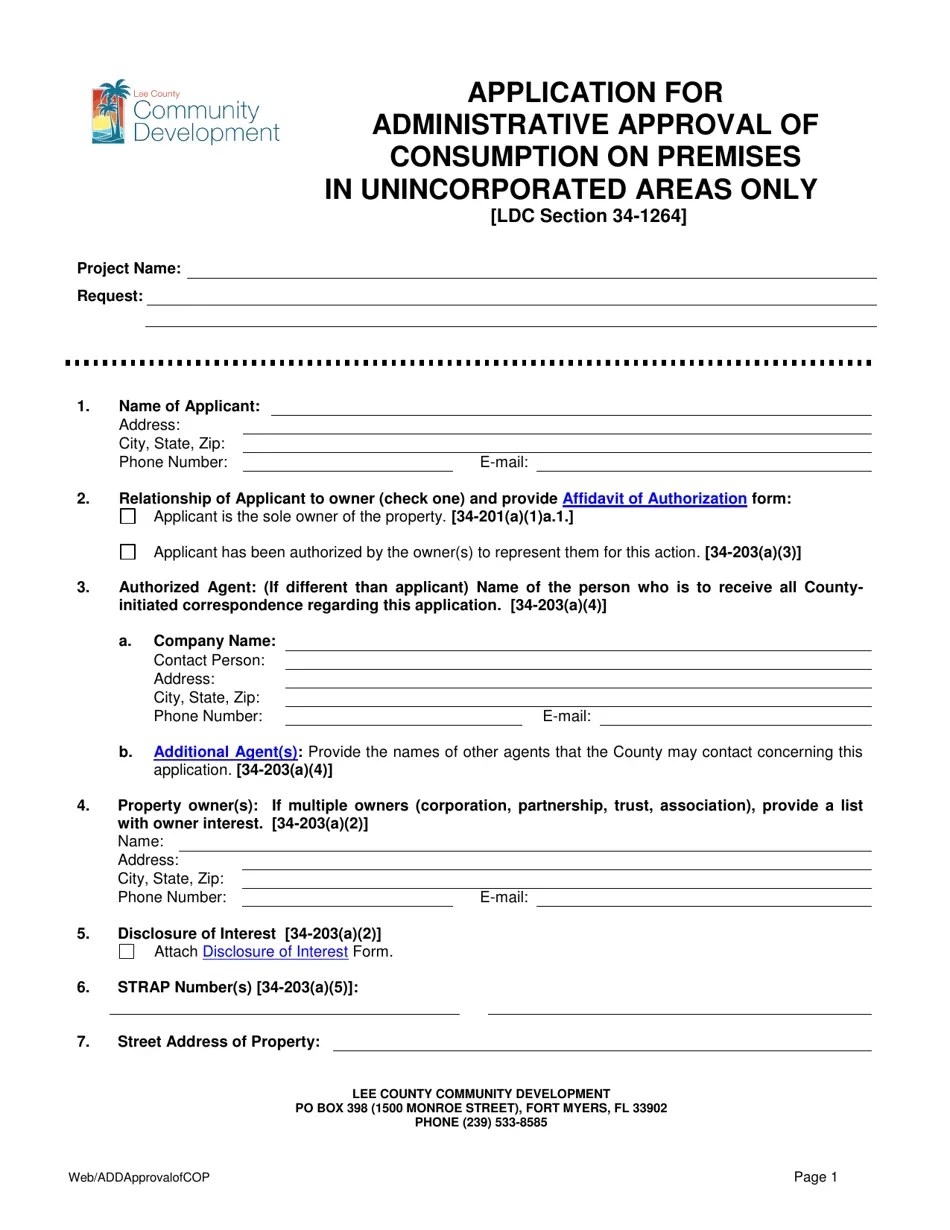 Lee County, Florida Application for Administrative Approval of