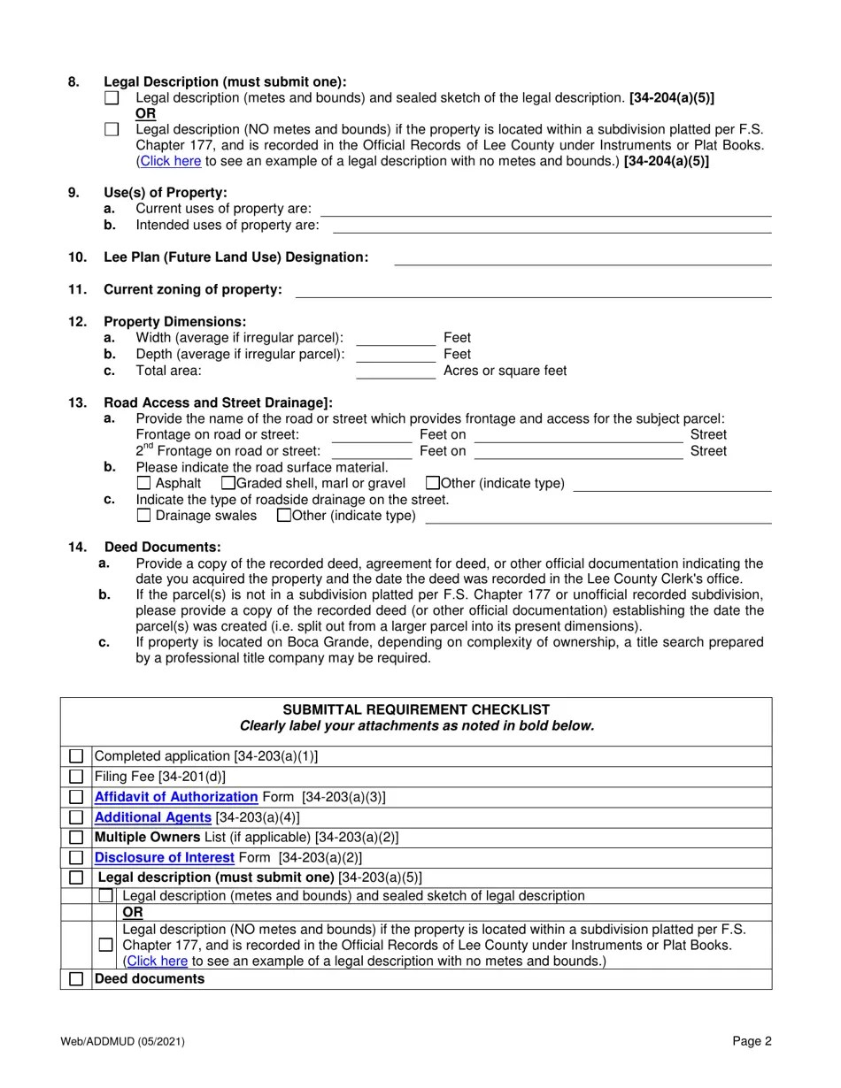 Lee County, Florida Application for Minimum Use Determination Fill