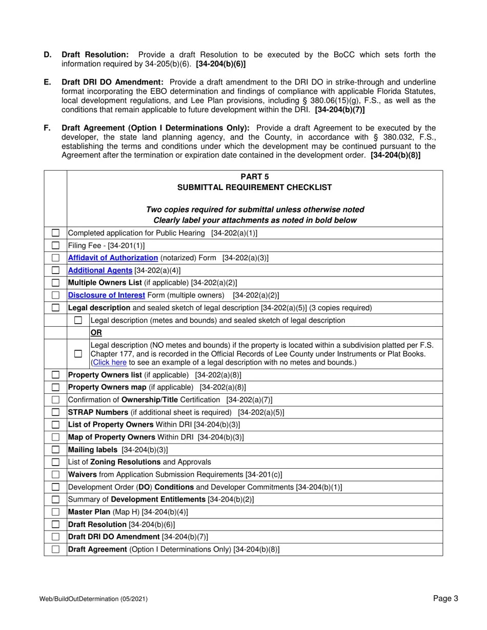 Lee County, Florida Application for an Essentially BuiltOut