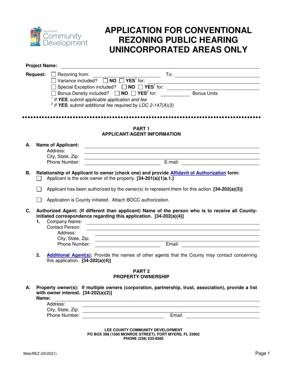 Lee County, Florida Application for Conventional Rezoning Public