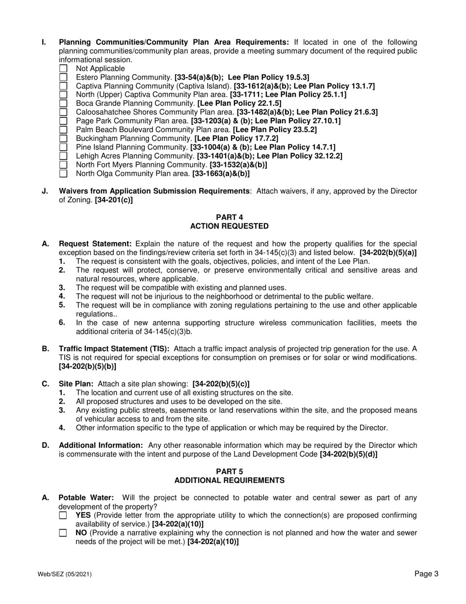 Lee County, Florida Application for Special Exception Public Hearing