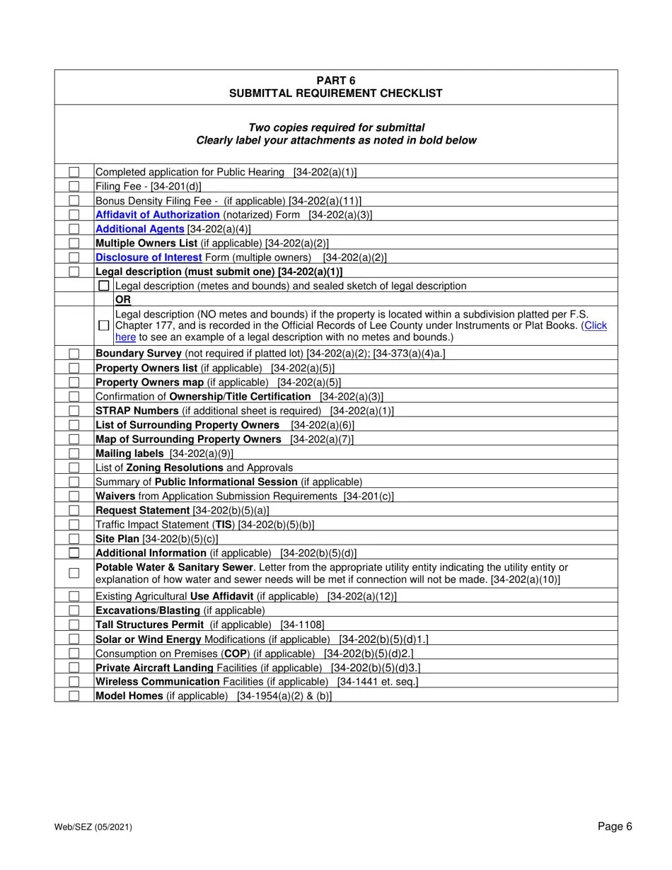 Lee County, Florida Application for Special Exception Public Hearing