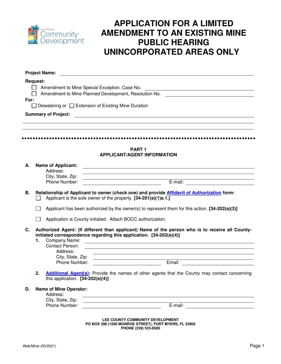 Lee County, Florida Application for a Limited Amendment to an Existing