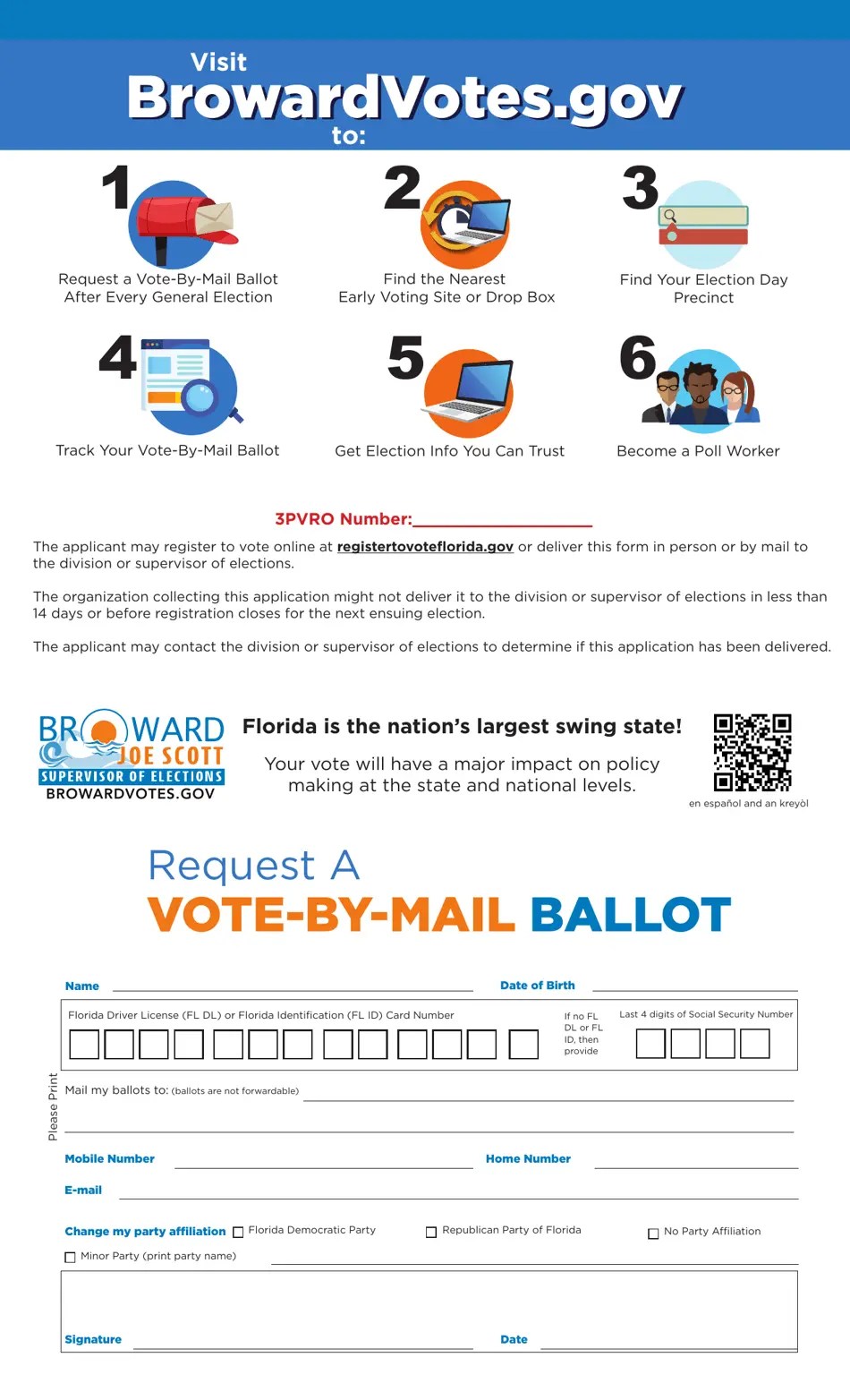 Broward County, Florida Voter Registration Form for the Third Party