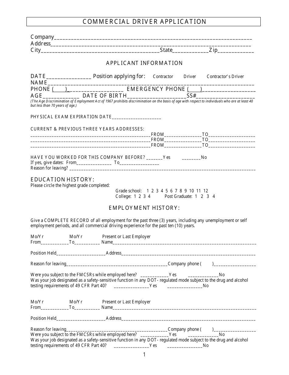 Washington Commercial Driver Application Form Fill Out, Sign Online and Download PDF
