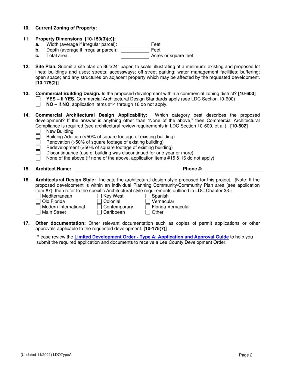 Lee County, Florida Application for a Type a Limited Review Development