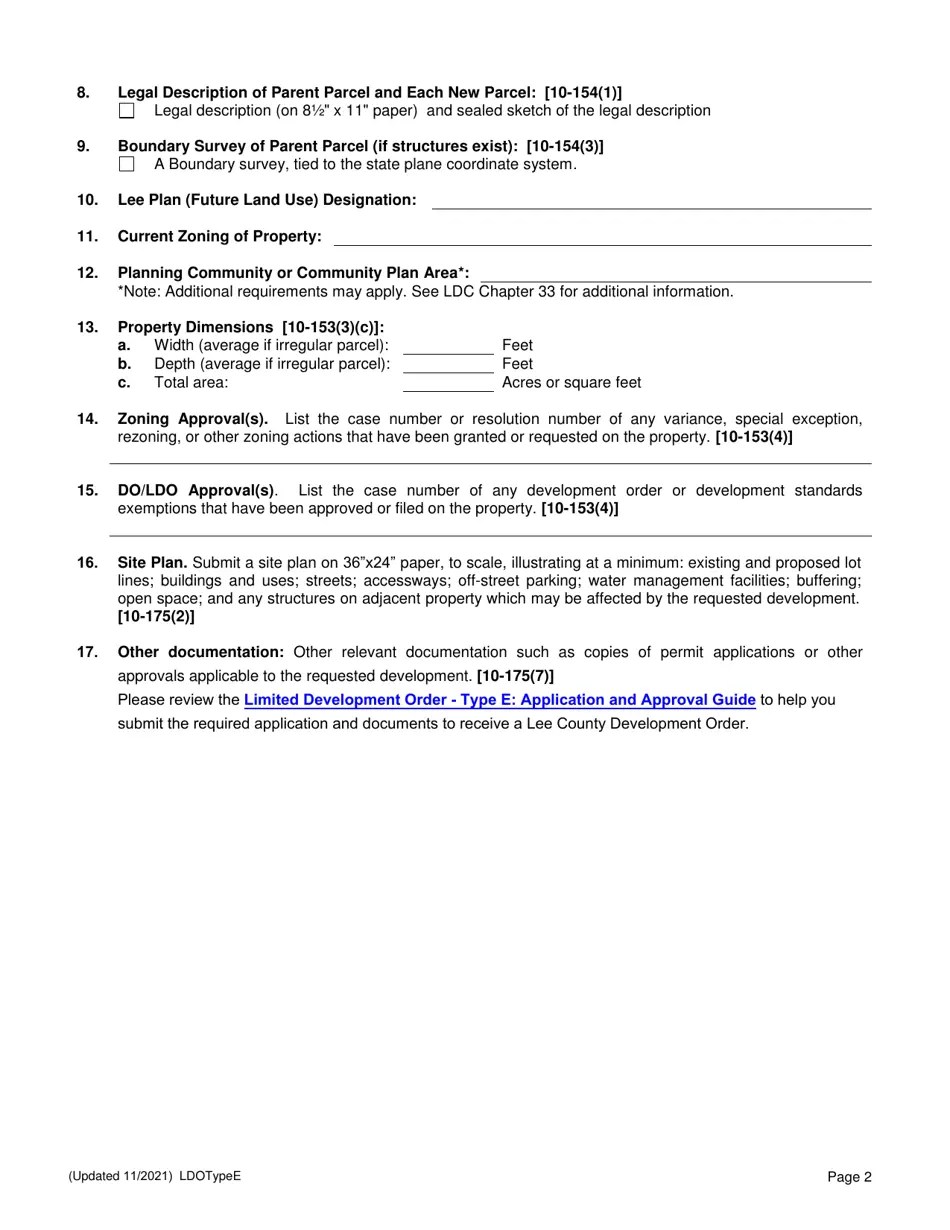 Lee County, Florida Application for a Type E Limited Review Development
