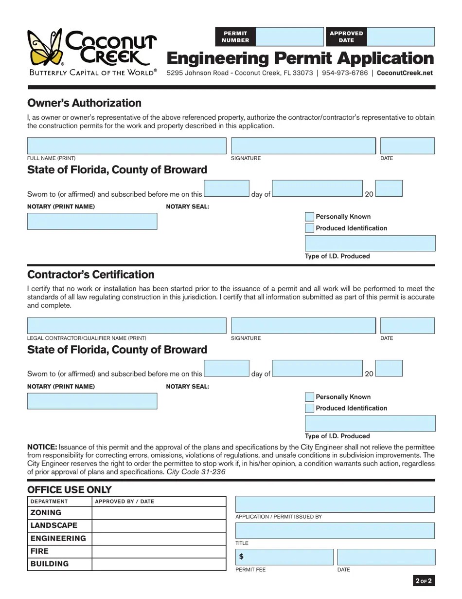 City of Coconut Creek, Florida Engineering Permit Application Fill