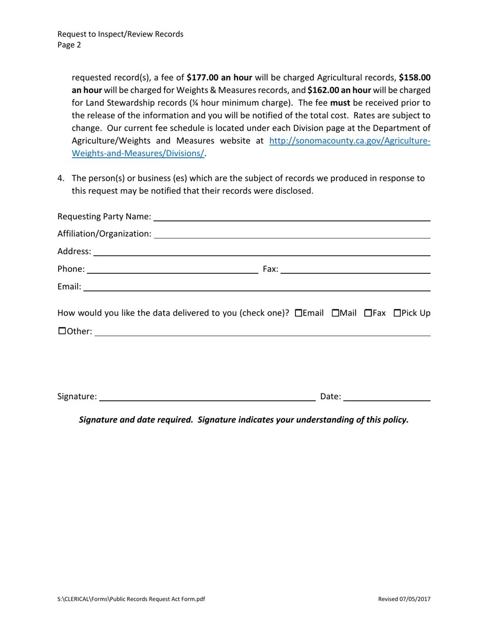 County of Sonoma, California Request to Inspect/Review Records Fill