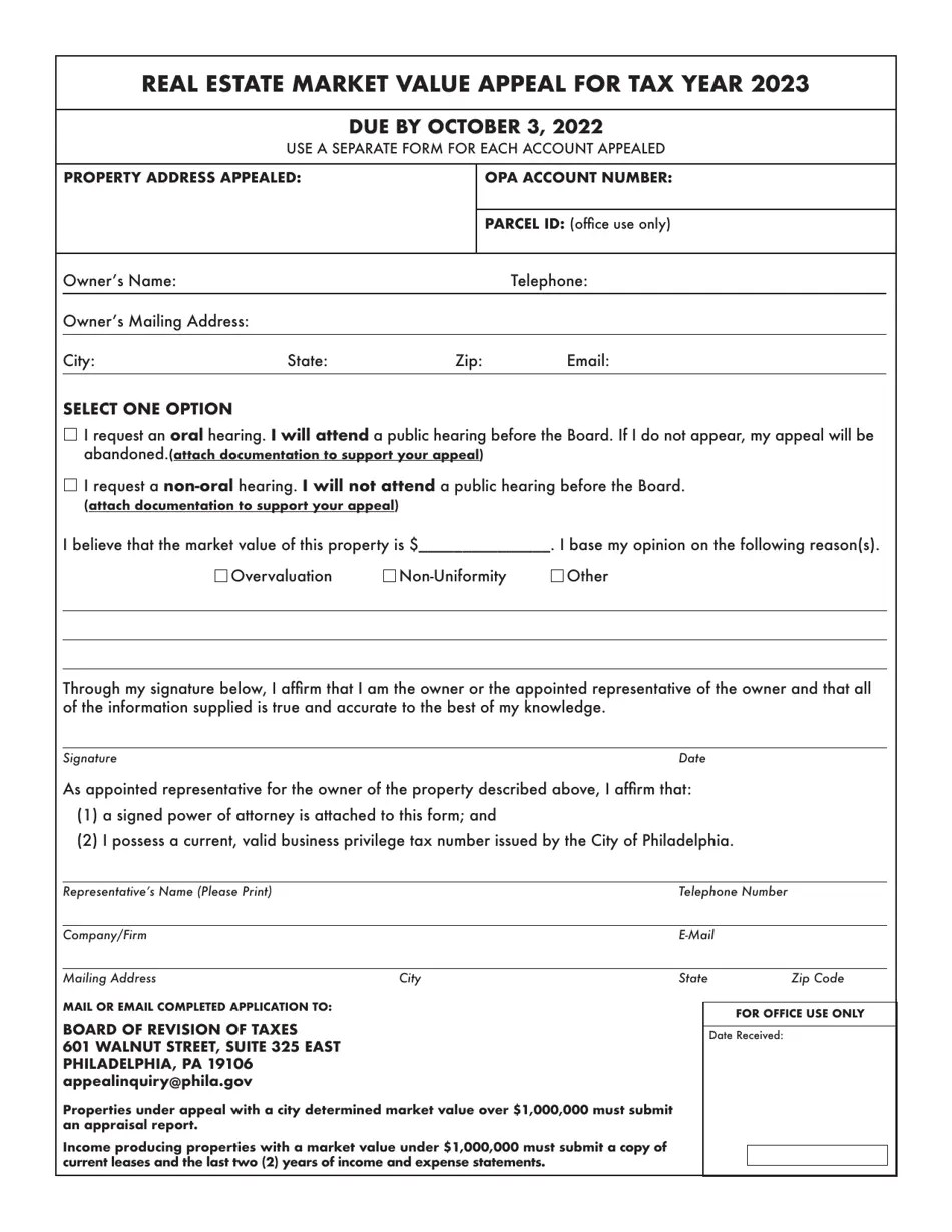 2023 City of Philadelphia, Pennsylvania Real Estate Market Value Appeal