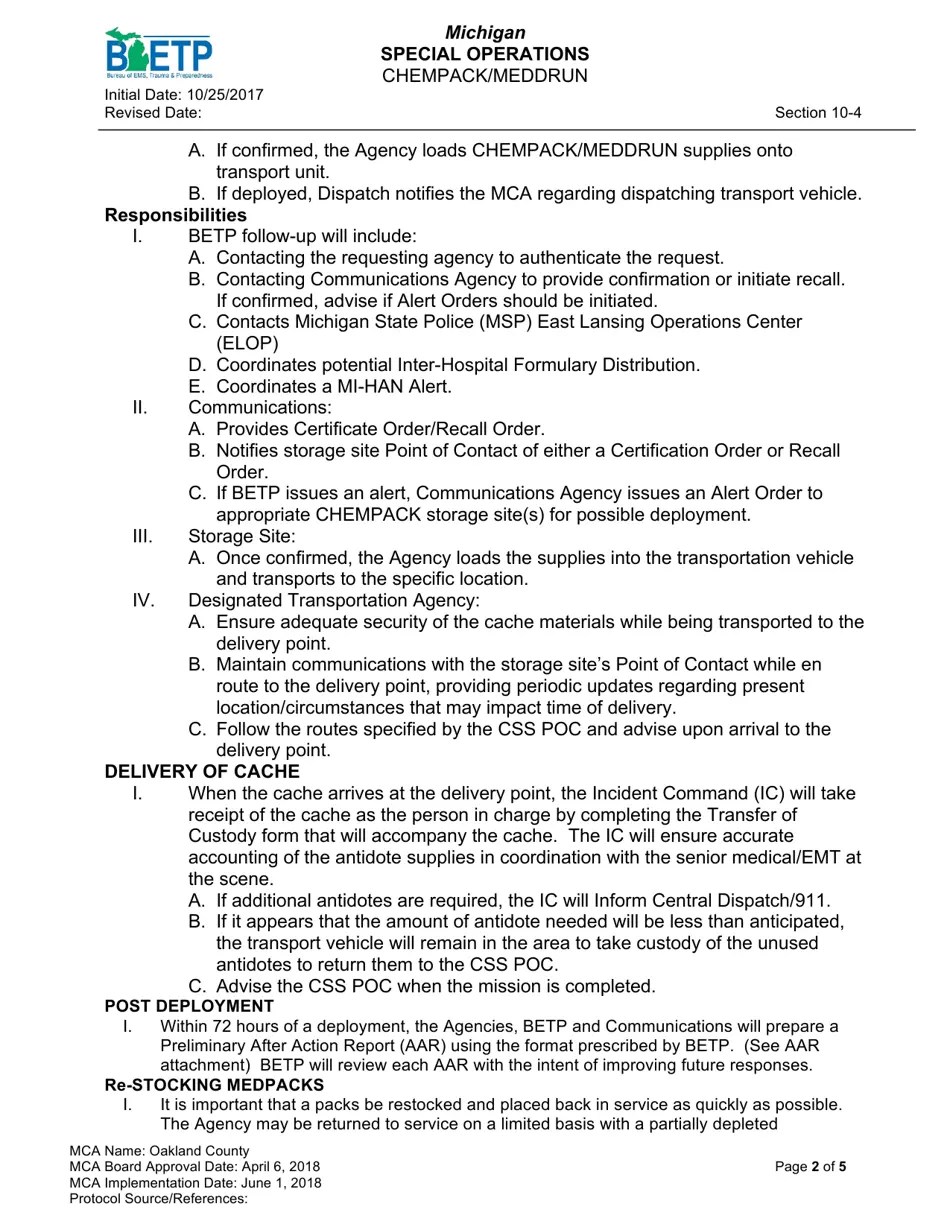 Oakland County, Michigan Chempack/Meddrun Essential Elements of