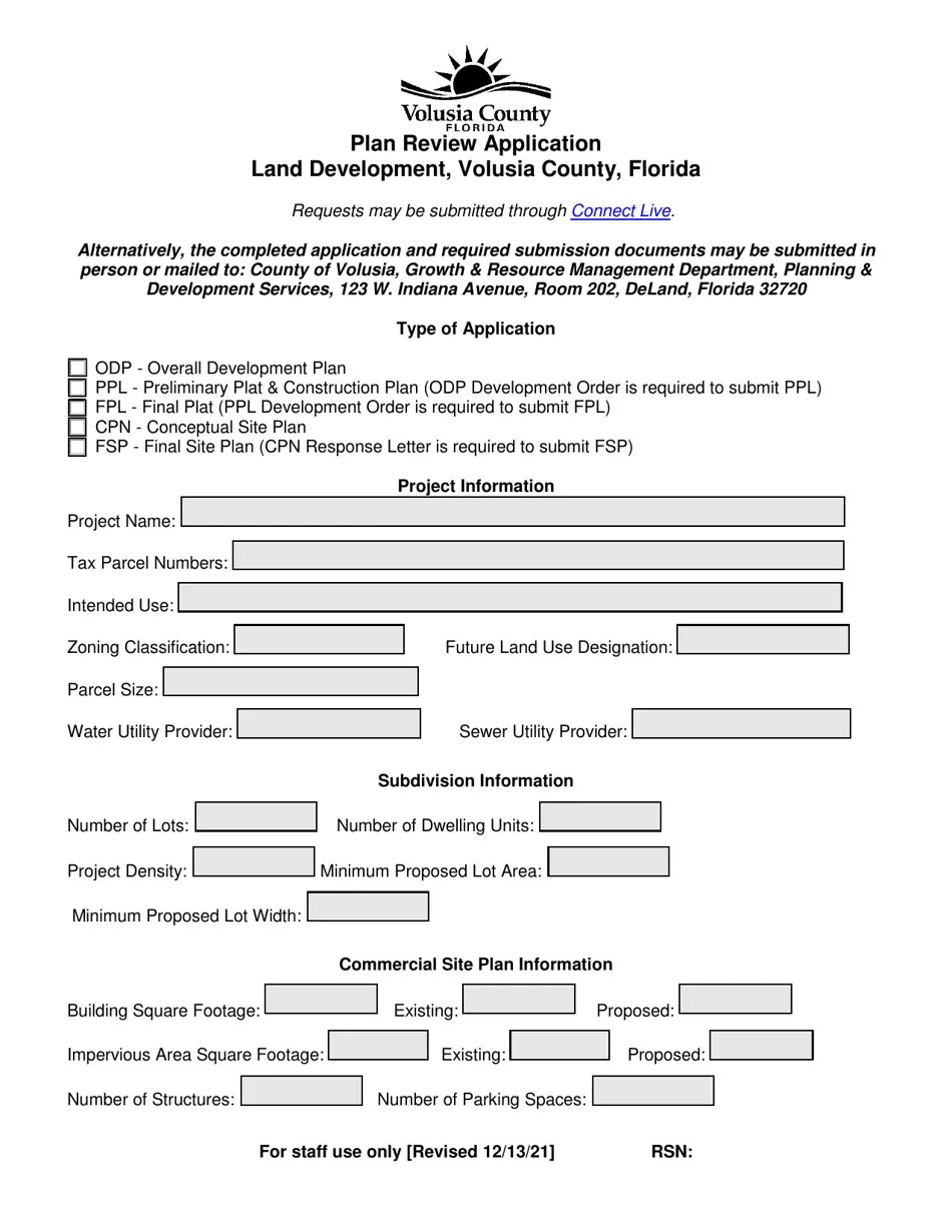 Volusia County, Florida Plan Review Application Fill Out, Sign Online