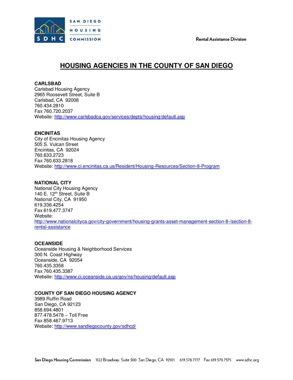 City of San Diego, California Rental Assistance Program Portability