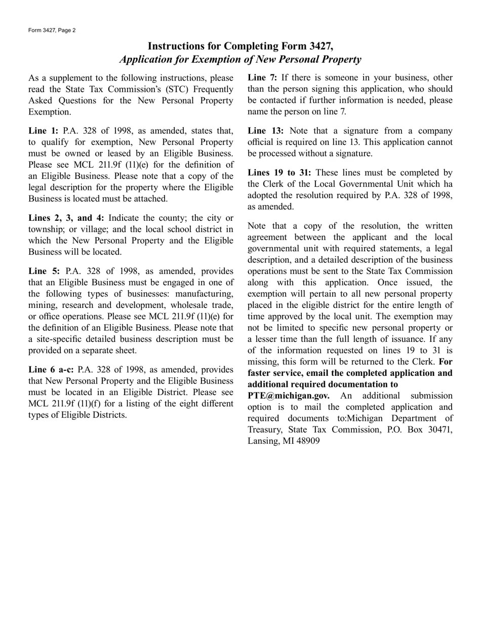 Form 3427 Download Fillable PDF or Fill Online Application for Exemption of New Personal