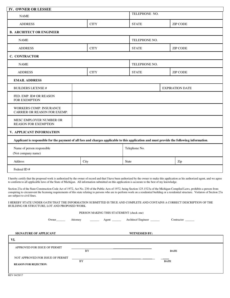 City of Flint, Michigan Application for Building Permit Fill Out