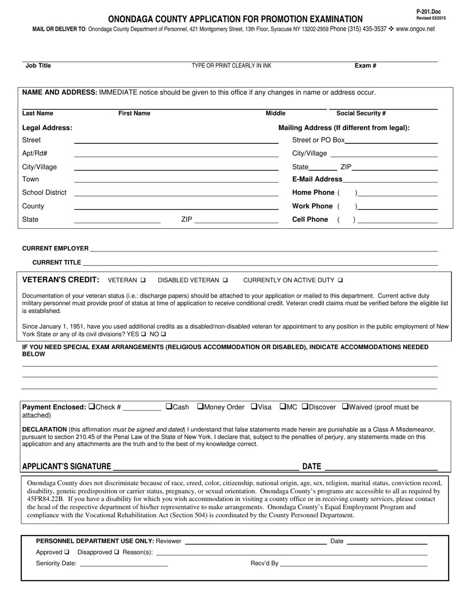 Form P201 Fill Out, Sign Online and Download Printable PDF, Onondaga
