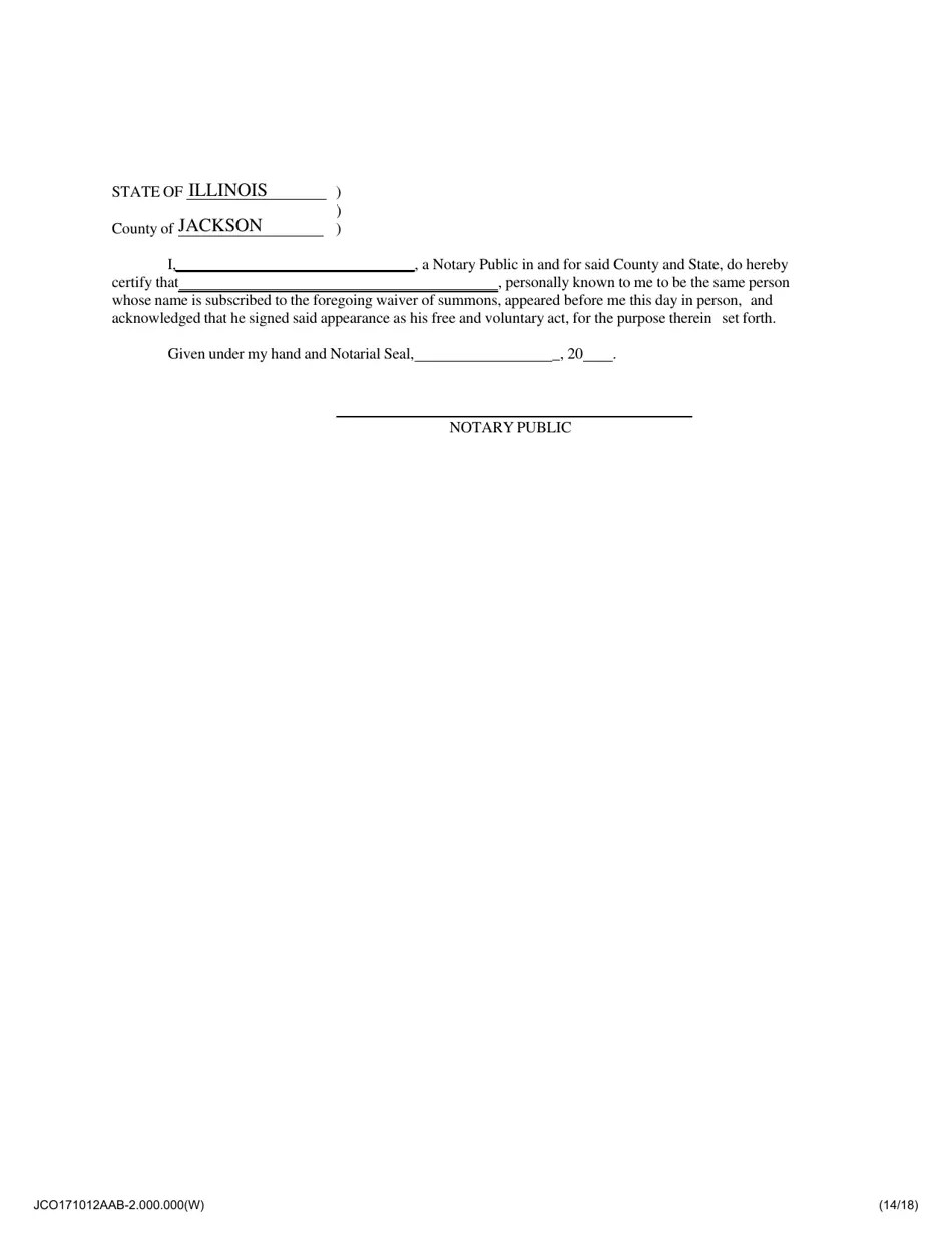 Jackson County, Illinois Entry of Appearance Waiver and Consent Fill