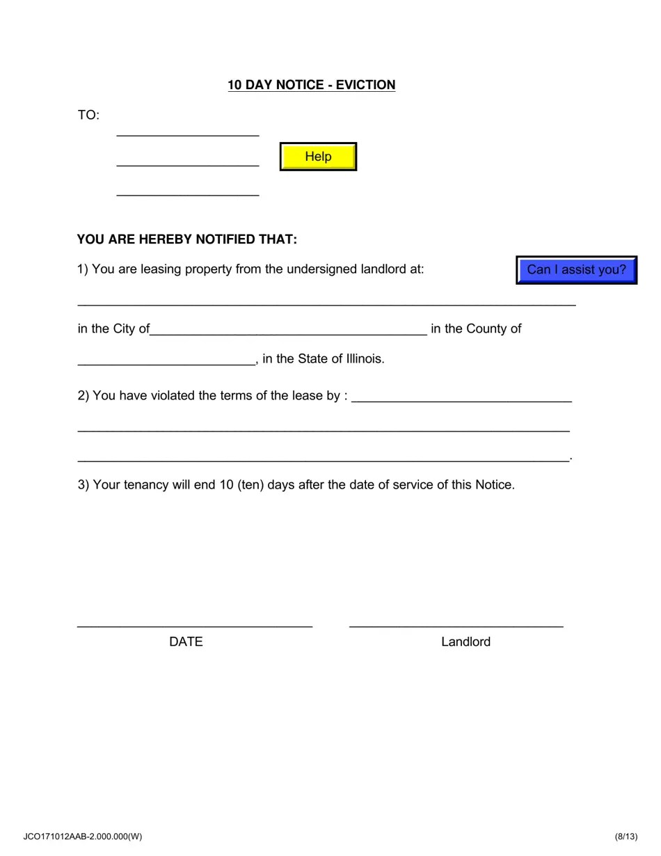 Jackson County, Illinois 10 Day Notice Eviction Fill Out, Sign