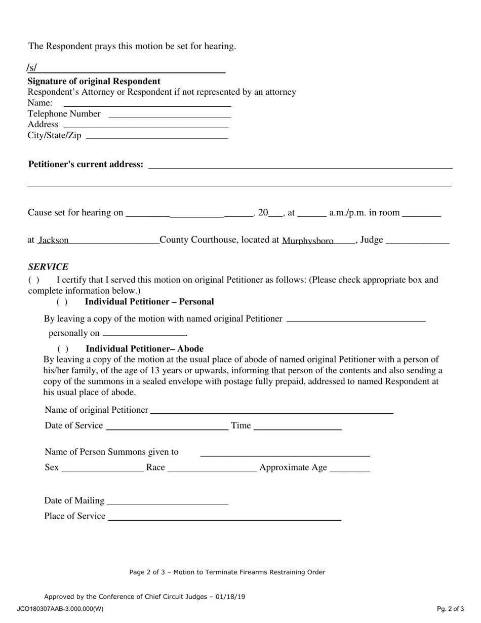 Jackson County, Illinois Motion to Terminate Firearms Restraining Order Fill Out, Sign Online
