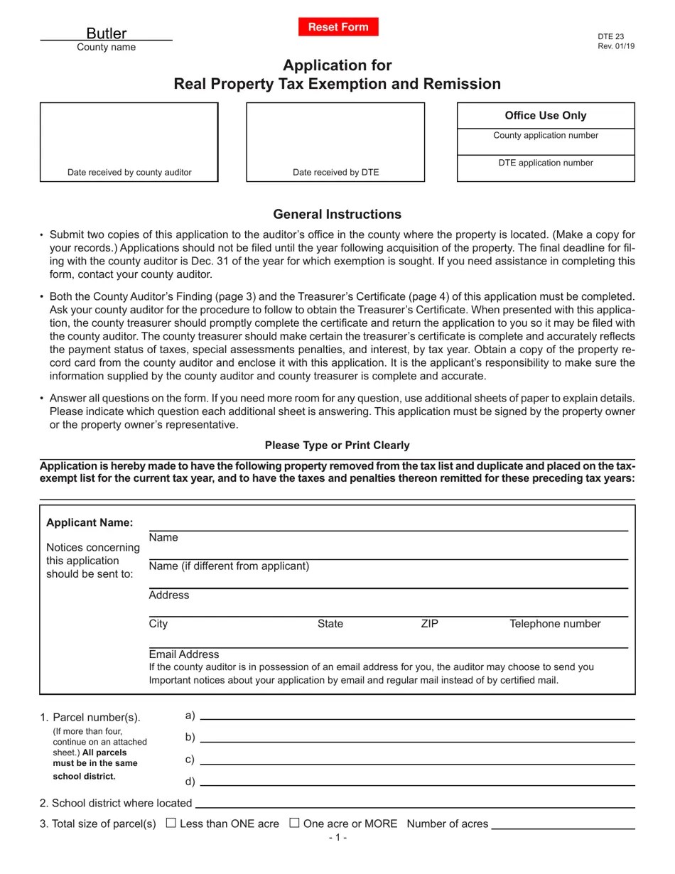 Form DTE23 Fill Out, Sign Online and Download Fillable PDF, Butler