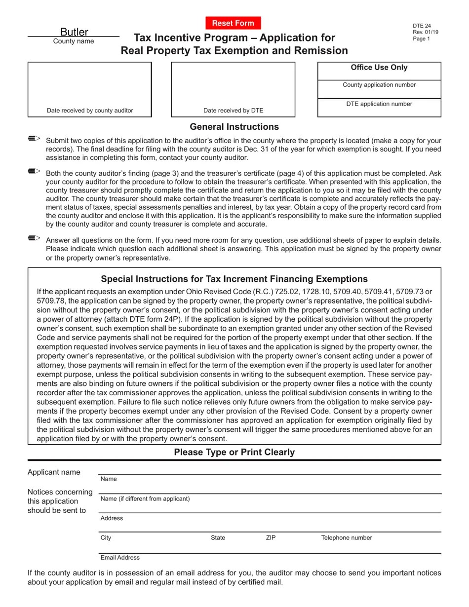 Form DTE24 Fill Out, Sign Online and Download Fillable PDF, Butler