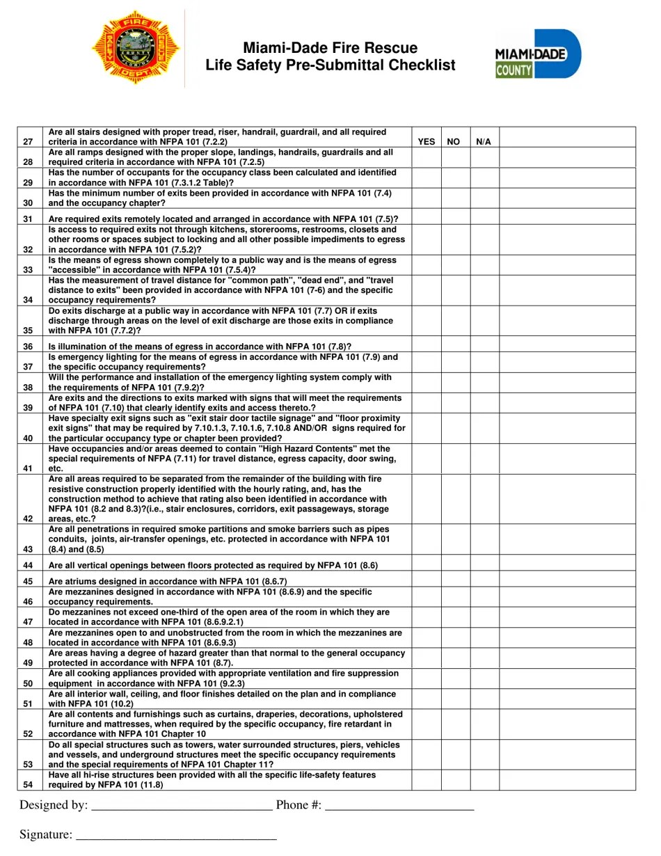 MiamiDade County, Florida Life Safety Presubmittal Checklist Fill
